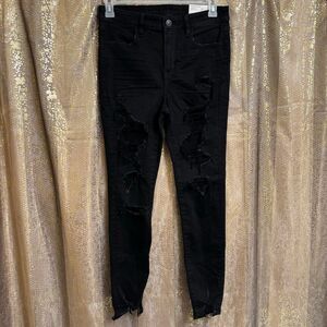 American Eagle Black Next Level Stretch Distressed Skinny Jeggings 10 NWT